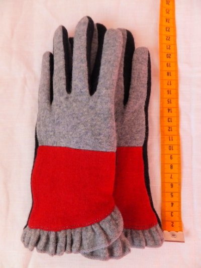 画像1: ラッフル付きカラーブロックデザインのニット手袋・Sara