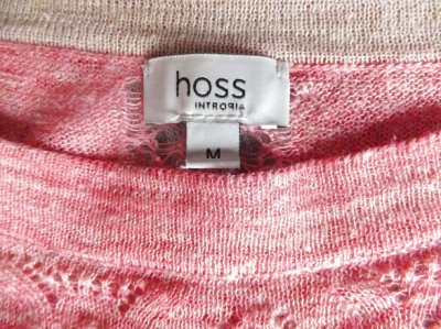 画像1: ユーズド商品・Hoss Intropiaの可憐なピンクカラーのかぎ編みシアーニット