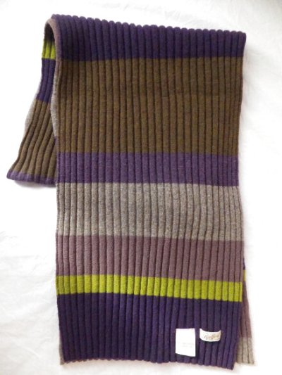 画像1: ユーズド商品・フランスHartfordのリブ編みカラーブロック柄ウール100％マフラー
