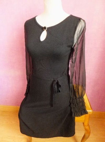 画像3: ユーズド商品・Yumiのシアーな袖のレトロ＆ロマンティックなニットワンピース