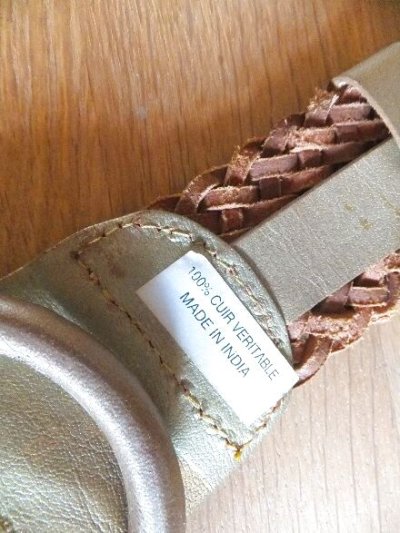 画像1: ユーズド商品・フランスで買い付けたゴールド色リアルレザー編み込みベルト