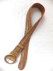画像4: ユーズド商品・フランスで買い付けたゴールド色リアルレザー編み込みベルト (4)