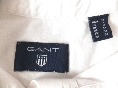 画像1: ユーズド商品・GANTのコットン100％素材スタンドカラー白シャツ