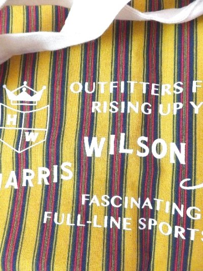 画像1: デッドストック商品・フランスHarris Wilsonのロゴ入りストライプ柄布バッグ