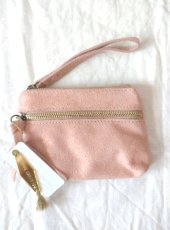 画像1:  デッドストック商品・MADAME GRACIENNEのラメ入りピンク色イタリア製レザーのミニポーチ (1)