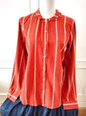 画像12: デッドストック商品・タグ付き新品！フランスKarl Marc Johnのラッフル襟ストライプ柄シャツ (12)