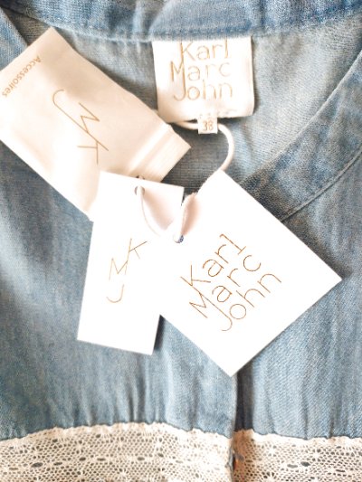 画像1: デッドストック商品・フランスKarl Marc Johnのレース入り薄手コットンデニムシャツ