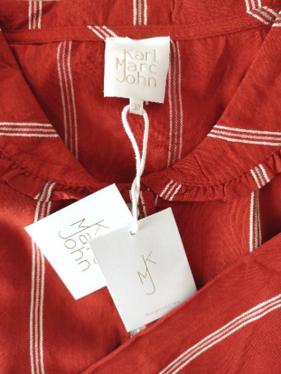 画像1: デッドストック商品・タグ付き新品！フランスKarl Marc Johnのラッフル襟ストライプ柄シャツ