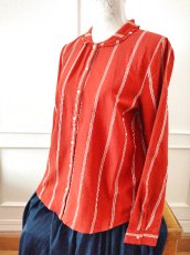 画像13: デッドストック商品・タグ付き新品！フランスKarl Marc Johnのラッフル襟ストライプ柄シャツ (13)